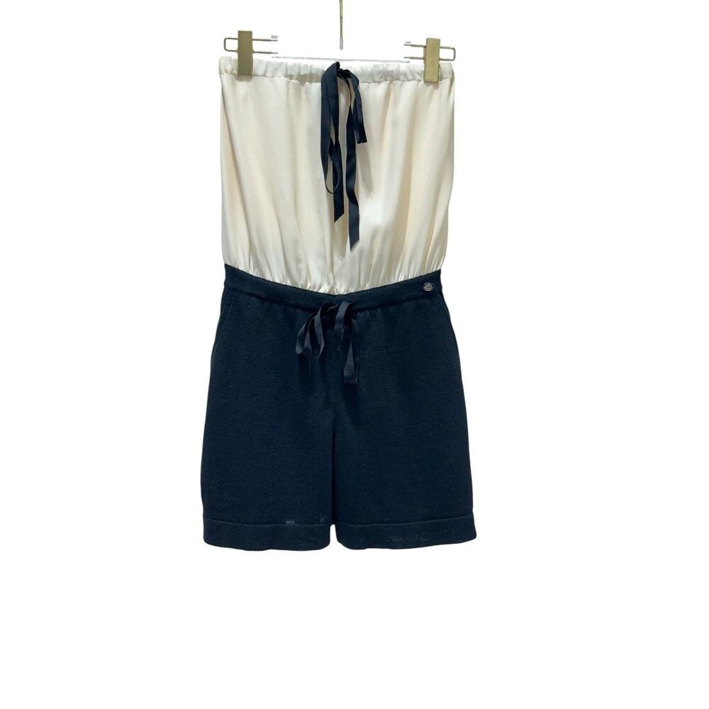 CHANEL Cream & Black Signature Playsuit Mini Jumpsuit Sz.38